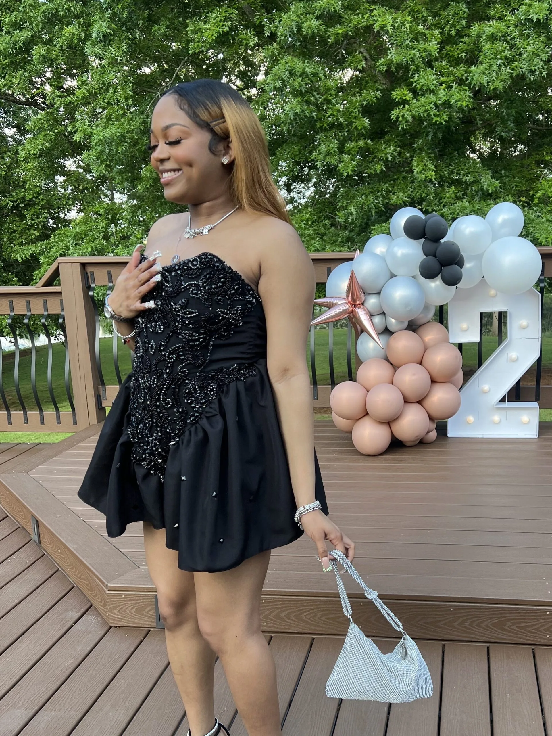 custom made black rhinestone strapless dress