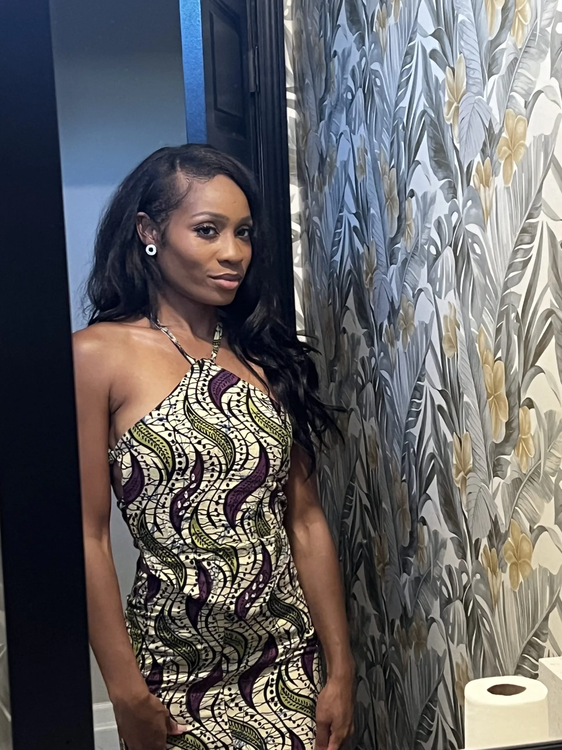 custom traditional African fabric halter top and high slit skirt